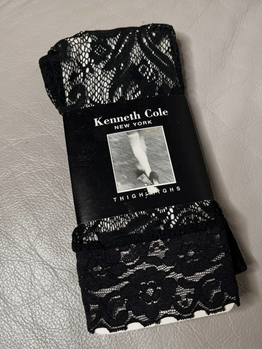 Kenneth Cole Black Floral Lace Thigh Highs